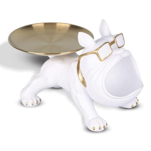 White French Bulldog Figurines With Tray, Multi-Function French Bulldog Statues Home Decor Sculpture, Suitable For Home Decor Modern Art Dining Table Decor Office Small Object Tray,Nordic Home Decor #TOP16