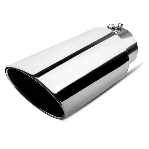Vurkcy 5 inch Inlet Exhaust Tip 7 Outlet 15 Overall Length Stainless Steel Exhaust Tail Pipe Bolt-On Rolled Edge Slant Sleek Angle Cut Polished Tailpipe Silvery