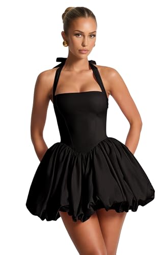 Halter Short Homecoming Dresses for Teens Corset Bubble HOCO Dresses Satin Mini Formal Cocktail Party Gowns