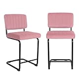 sunseen Counter Height Bar Stools Set of 2, Velvet Mid-Century Modern Bar Chairs with Cane Backrest,