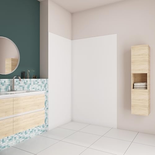AICA Panneau mural de douche blanc 120x90x210cm avec les profiles de finition BLANC Panneaux muraux salle de bain habillage mural aluminium
