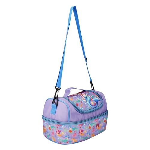 Image of Ji and Ja Multi Compartment Dual Slot Lunch Bag Double Insulated Tiffin Lunch Bag with Multi Zipper Pockets for School (Mermaid Purple)