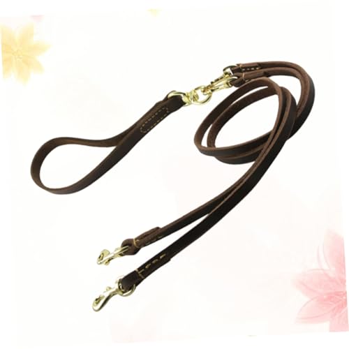 Laisse double tête cuir résistant sangle traction chien POPETPOP - 8