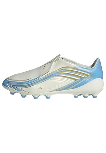 adidas Unisex niños F50 Messi League Laceless Artificial Ground Football Boots Kids Shoes, Ivory/Semi Blue Burst/Icey Blue, 35 EU