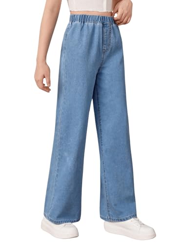 Floerns Girls Elastic Waist Wide Leg Jeans Loose Fit Baggy Denim Pants4