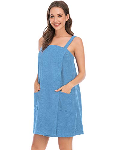 Image of Veseacky Women Bath Wrap Towel for Womens Shower with Pocket Adjustable Spa Robe & Facial Headband