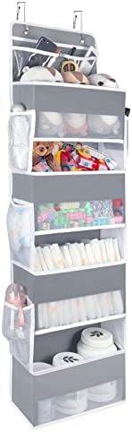 Univivi Over Door Organizers and Storage Door Hanging Organizer Nursery Closet Cabinet Baby Storage with 4 Large Compartments 2 Small PVC Pockets 6 Side Pockets for Cosmetics, Toys and Sundries (Grey)