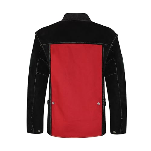 ONETIAN Leather Welding Jacket Black;Heavy Duty Safety Jacket;Heat and Flame Resistant