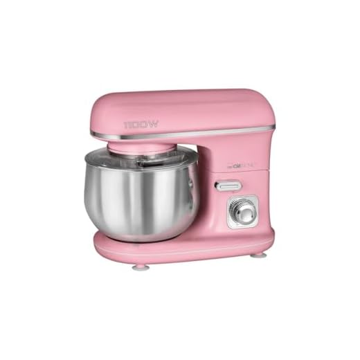 Clatronic KM 3711 - Batidora amasadora repostería capacidad de 5 litros, velocidad regulable electrónica, 1100 W serie Rock & Retro estilo vintage, rosa pastel