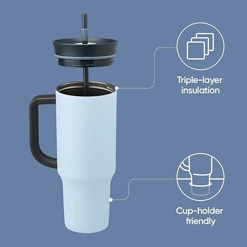 Image of Owala Stainless Steel Triple Layer Insulated Travel Tumbler with Spill Resistant Lid,Straw,and Carry Handle,BPA Free,40 oz,Blue (The Great Blue),(Pack of 6)