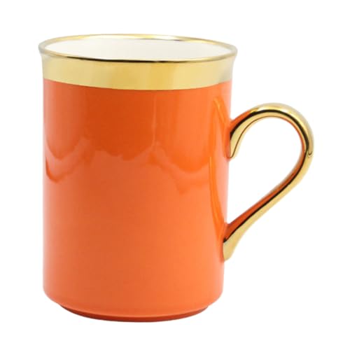 TOGEVAL 北欧風シンプル陶磁器マグカップ オレンジ 蓋付き 飲みやすいハンドル設計 ホーム オフィス用 ティーカップ コーヒーカップ 紅茶 牛
