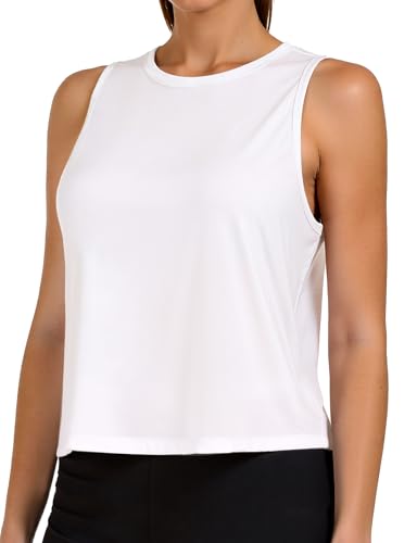 AURUZA Ice Silk Workout Tank Tops for Women Gym Womens Athletic Tops Loose Fit Running Tank Sleeveless Cool Sun Protection (#2 White, Small)