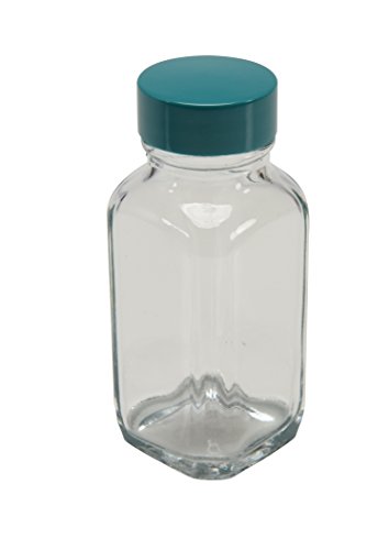 Vestil BTL-SW-G-2-CS Wide-Mouth Square Glass Bottle with Green Cap, 2 oz Capacity, Clear (Pack of 12)