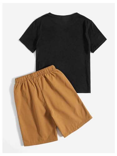 Image of Floerns Boy's 2 Piece Outfits Cartoon Graphic Tee and Drawstring Waist Shorts Sets with Pocket