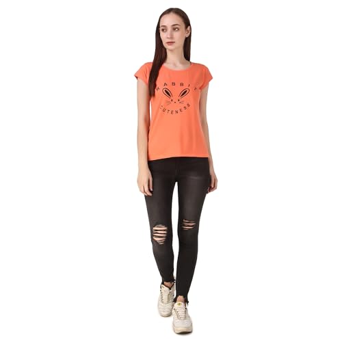 Image of MODISH women's round neck cap sleeve printed cotton t-shirts combo of 3 t-shirts