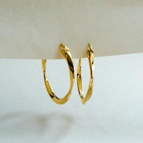 Twist Hoops | Medium 14K Yellow Gold | Braided Hoop Earrings | 1" 6