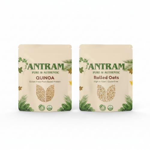 Image of Antram Quinoa and Rolled Oats | Weight Loss alternative to Rice and Wheat | Bundle of High Protein & Fibre | Diet Food | Healthy food | Saponin Free | Healthy Food | Gluten-Free | 100% Wholegrain Breakfast Cereal (Rolled Oats + Quinoa (500g X 2))