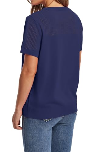 Image of WIHOLL Short Sleeve Sweater for Women Trendy Summer Tops 2026 Early Spring Fashion Business Casual Outfits