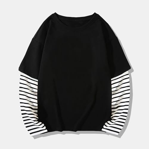 Boys Girls Spring Fall Long Sleeve Cotton False Two PC Striped Top T Shirt Girls Button down Shirt3