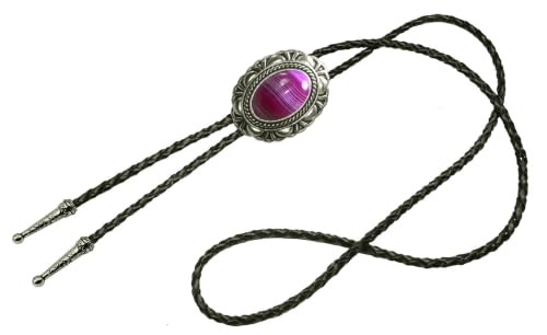 Image of Moranse Bolo Tie with Natural Tiger Eye Stone Celtic Style Genuine and Cowhide Rope