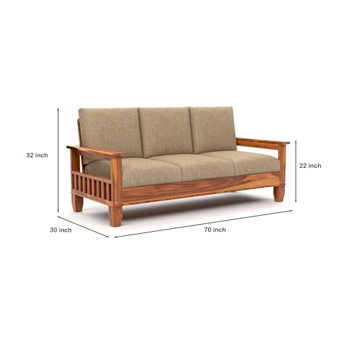 Image of Solid Sheesham Wood 5 Seater Sofa Set for Living Room | (3+1+1) Stylish & Durable Five Person Wooden Sofa | Elegant 5 Seater Sofa for Home & Office Furniture (Joren Honey, 5 Seater)
