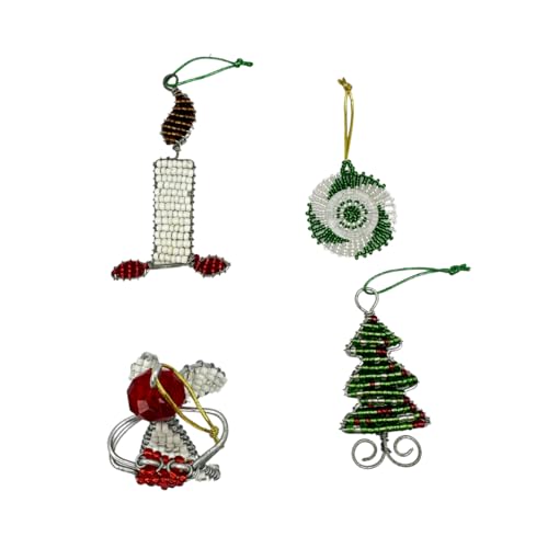 Unique Handmade from Africa Christmas Ornaments with Free Pouch for Storage. Pack of 4 beautifuly Crafted Handmade Multi Colored Ornaments.