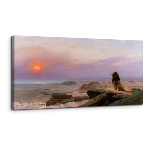 SERIMINO Large Wall Art for Living Room, Sunset and Lion Vintage Wall Decor, Desert Landscape Canvas Prints Paintings, Nature Scenery Pictures Home Decor for Bedroom Bathroom Office Decor, 24x48 Inch