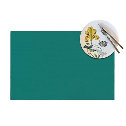 Sets de table tissés vert foncé durables, protection de table rectangulaire x6 - 5