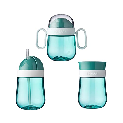 Mepal - Mio Trinklernbecher 3er Set - Antitropf-Henkelbecher 200 ml - 360° Trinklernbecher 300 ml - Strohhalmbecher 300 ml - Lernbecher für Kinder ab 6 Monaten - Auslaufsicher - Deep Turquoise