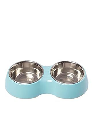 BASIL Pet Double Melamine Heavy Feeding Bowl | Anti-Skid, Easy Clean, Heat Resistant, Non Toxic, Food Grade for Dogs and Cats, Color - Solid Blue Medium 800 ml