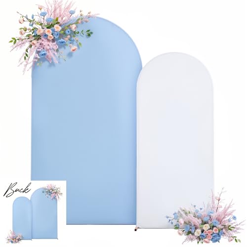 White Blue Arch Backdrop Covers 7.2FT 6FT Party Wedding Arch Covers Stretchy Backdrop Set of 2 Baby Shower Bridal Shower Photo Birthday Spandex Baby Blue Arch Cover