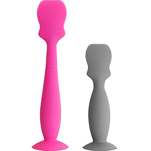 Image of 2 Pack Baby Diaper Cream Spatula Applicator,Baby Butt Cream Paste Spatula,Flexible Soft Silicone Diaper Rash Cream Brush for Baby (Pink, Grey)