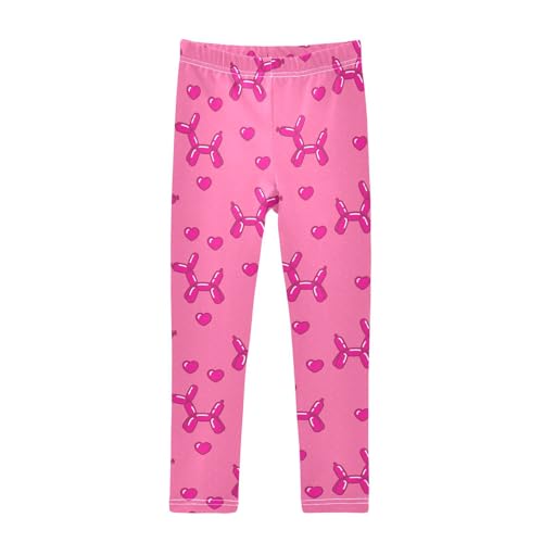 Pink Balloon Dog Heart Girls Leggings,Workout Leggings for Girls Toddler Athletic Leggings Size for 3-10T