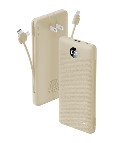 10000mAh Power Bank Built-in Cables, Portable Charger with Wall Plug