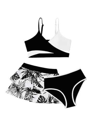 blibean Tween Girls Swimsuit 3 Piece Bikini Sets with Chest Pad Size 6-15 Years