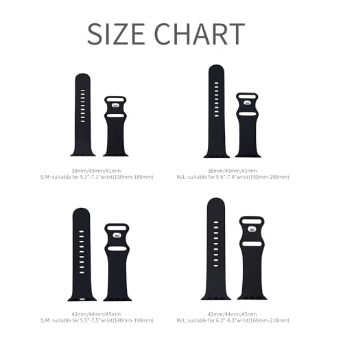 Image of Sport Bands Compatible with Apple Watch Band 38mm /40mm /41mm /42mm /44mm /45mm /49mm Women Men,Soft Silicone Strap Compatible with iWatch Ultra2 /Ultra Series10 /9 /8 /7 /6 /5 /4 /3 /2 /1 /SE Black