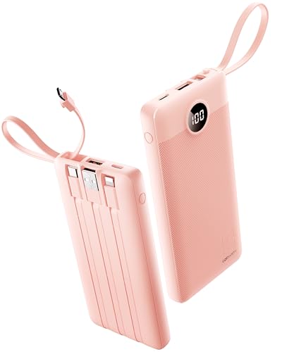 Coowisty 10000mAh Slim Power Bank with Cords, LED Display