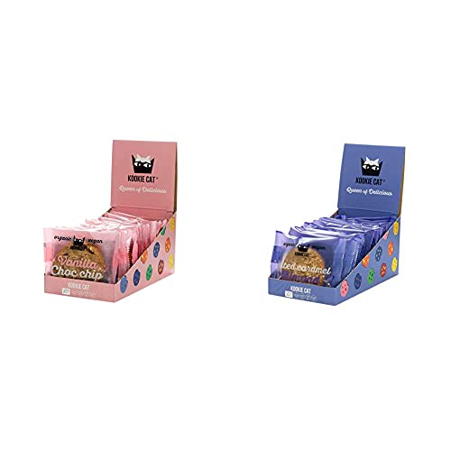 Kookie Cat Vanille Schokochip - Vegane Cookies Einzeln Verpackt, Glutenfrei, Sojafrei, Bio, Cashew & Hafer - 12 X 50g & Salzkaramell Mandel - Vegane Cookies Einzeln Verpackt, 12 X 50g Multipack Cover