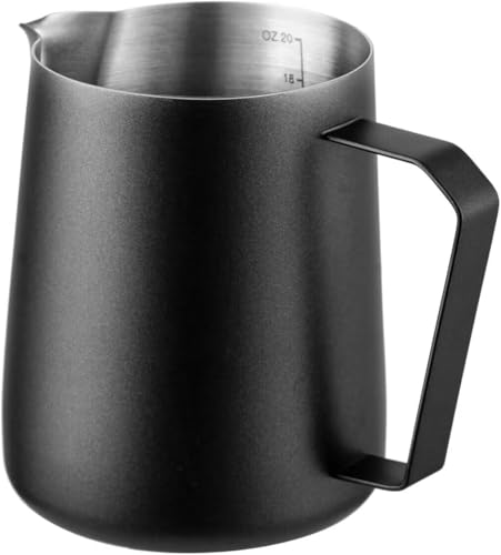 Wrobic Jarra de leche de acero inoxidable, 600 ml, para capuchino y latté, color negro