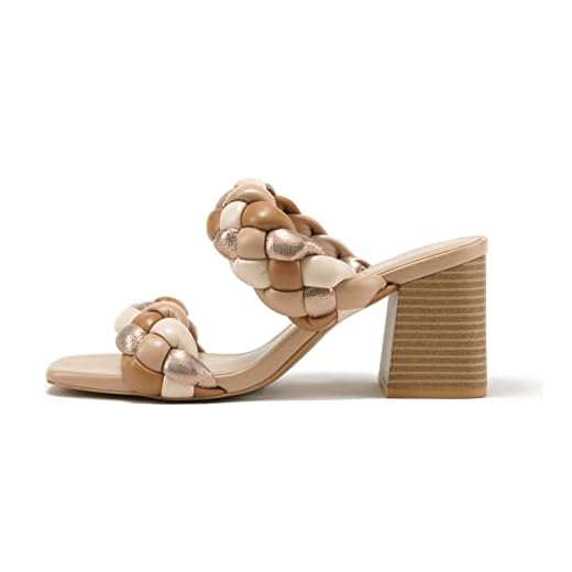 Soda BUGGY ~ Women Double Braided Straps Casual Open Square Toe Fashion Slide Block Heel Sandal (9, Dk Nude Multi, numeric_9)
