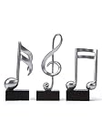 HAUCOZE 3pcs Note De Musique Figurine Décor Musical Cadeau Moderne Sculpture Maison Statue pour Piano Salon Bureau Resine Argent 19cm