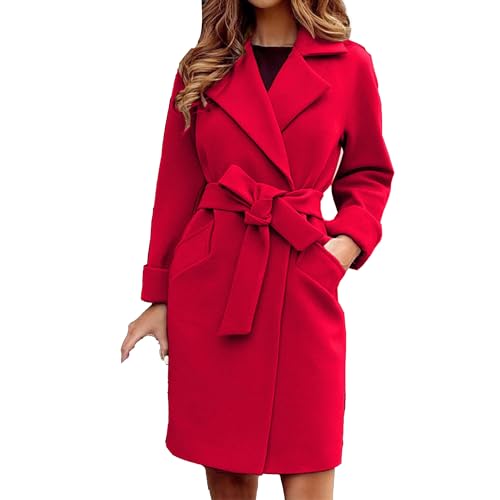 Maiyifu-GJ Women's Wool Blend Long Trench Coat Elegant Notched Lapel Coat Jacket Casual Fall Winter Overcoat with Belt