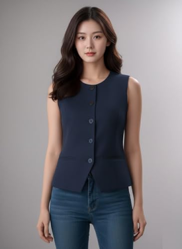 Image of ROCKSY Women Stretch Waistcoat - Sleeveless Lightweight Round Neck Premium Vest with 2 Pockets | Ideal for Formal, Office, Casual, Party