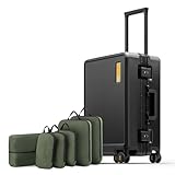 LEVEL8 Zipperless Carry On Suitcase Airline Approved with Aluminum Frame, Hard Shell Luggage with Spinner Wheels, Metal Travel Luggage, 20 Inch, Black