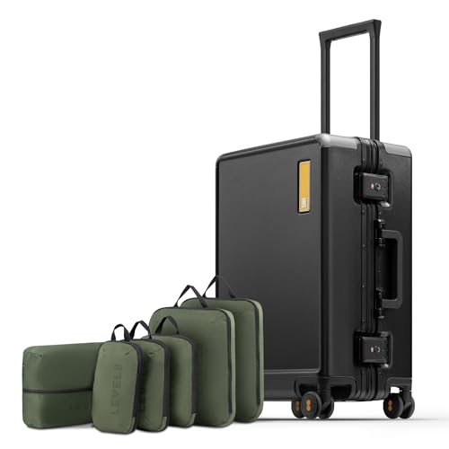 LEVEL8 Zipperless Carry On Suitcase Airline Approved with Aluminum Frame, Hard Shell Luggage with Spinner Wheels, Metal Travel Luggage, 20 Inch, Black