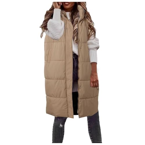 Chaleco acolchado de mujer largo con capucha y prácticos bolsillos para invierno