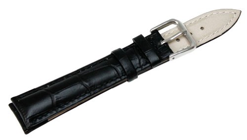 Rechere Alligator Crocodile Grain Leather Watch Band Strap Pin Buckle Color Black (Width 17Mm) #TOP1