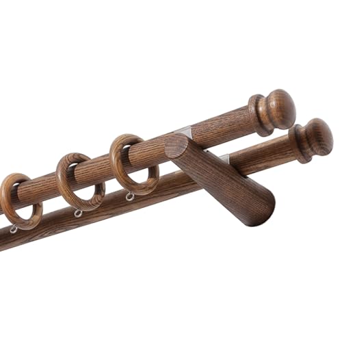 Barra de cortina de madera, doble varilla, sencilla, de madera maciza, soporte for cortina, color nogal, for sala de estar y dormitorio (100-320 cm)(100cm)