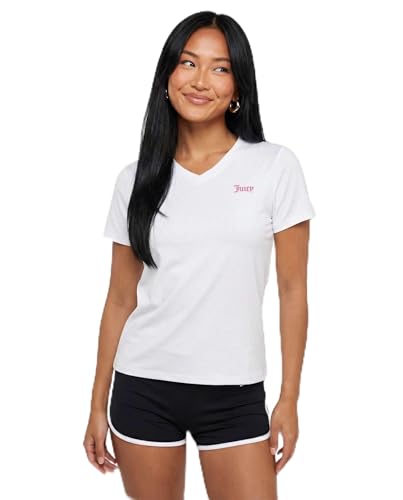 Juicy Couture 1PK Women's Short Sleeve V-Neck Athletic T-Shirts – Workout, Fitness, Yoga, Pilates, Gym Activewear- Solid Bright White, L