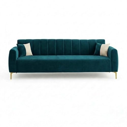 Image of Habibi Rich Velvet Suede 3 Seater Sofa Set | Spacious Soft Touch Comfort Seating | Modern Sofa for Living Room (Greenish Teal)